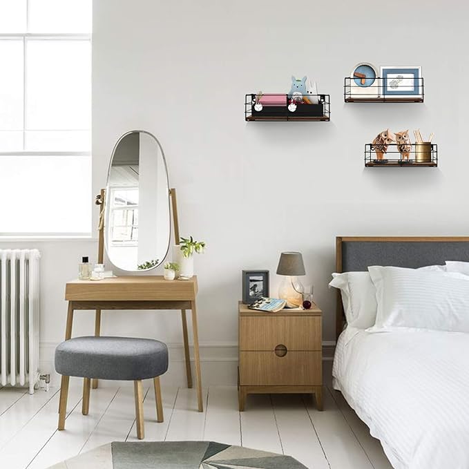CRUGLA Floating Shelves Wall Mounted Set of 3, Hanging Storage Wall Shelf