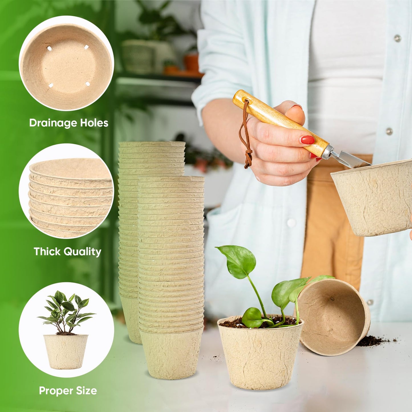 Chunsvia 60 Pack 4” Peat Pots for Seeding with 60Pcs Plant Labels, Biodegradable Seed Starter Pots with Drainage Holes, Garden Germination Nursery Pots