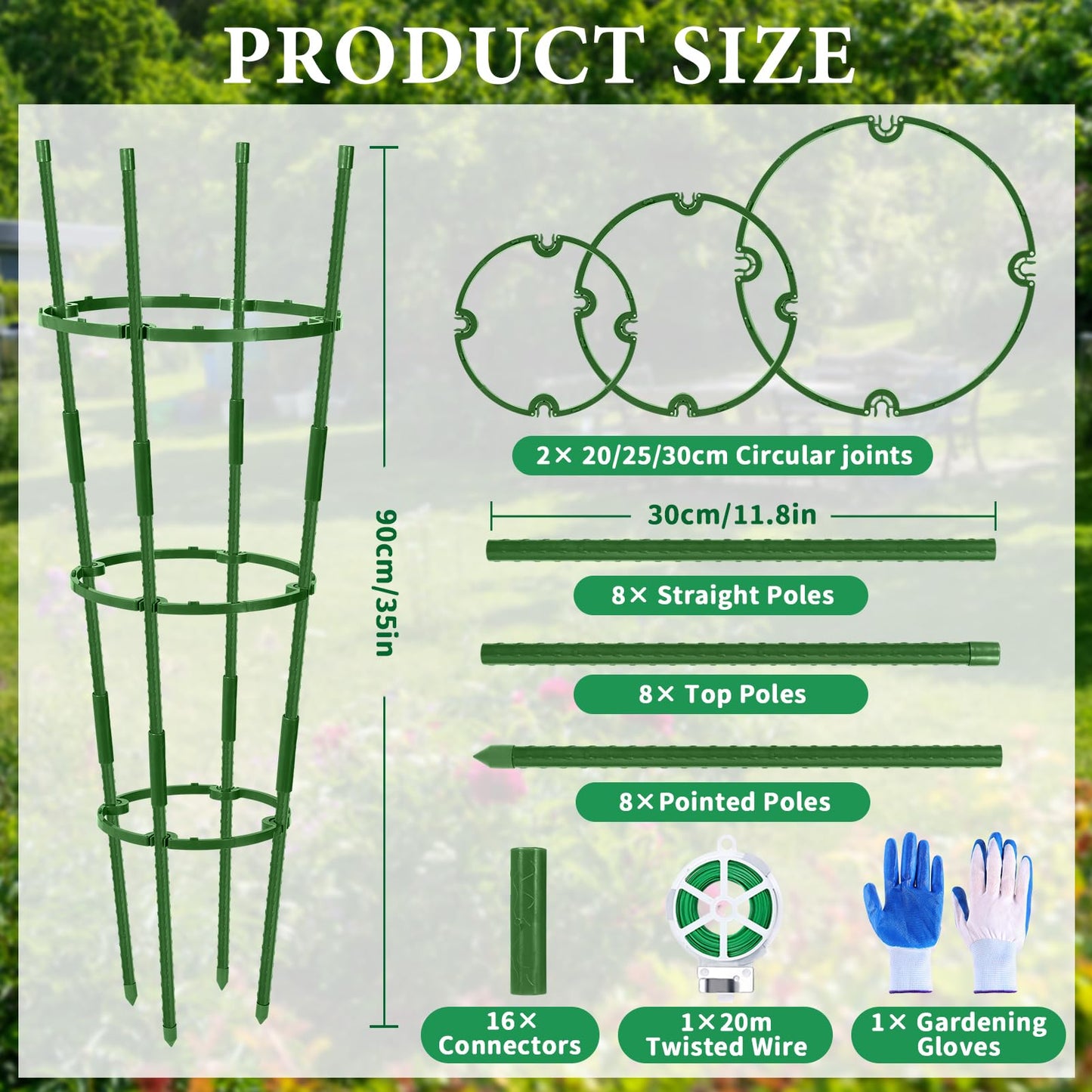 UJG 2-Pack 35 Inches Tomato Cages for Garden, Tomato Cage, Tomato Plant Support, Heavy-Duty Tomato Trellis with Height Adjustable Rings for Garden Climbing Plants with Twist Tie & Gloves