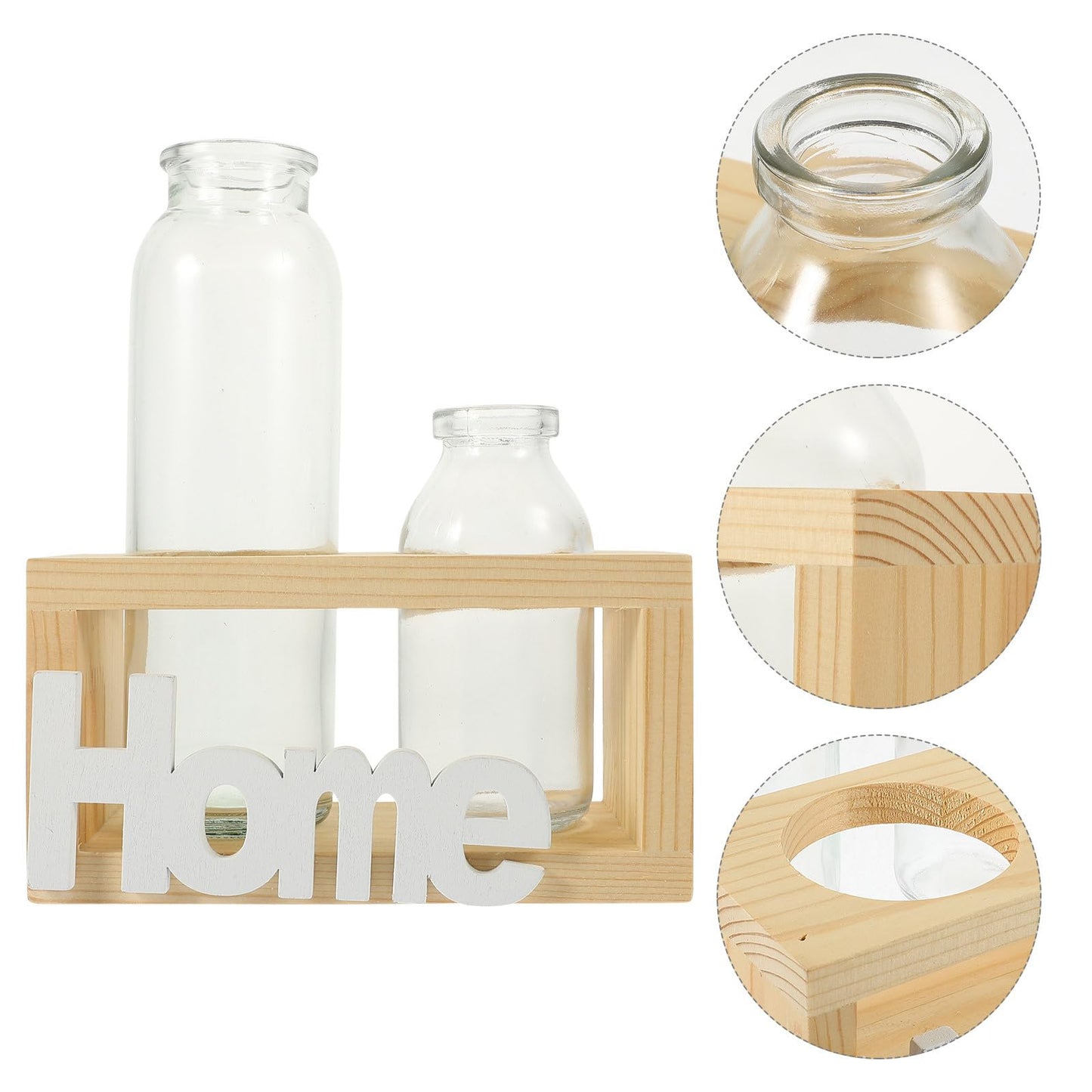 Balacoo Glass Hydroponic Vase Set with Wooden Stand, 2pcs Indoor Terrarium Planter for Living Plants, Decorative Tabletop Home Décor for Hydroponics and Plant Propagation