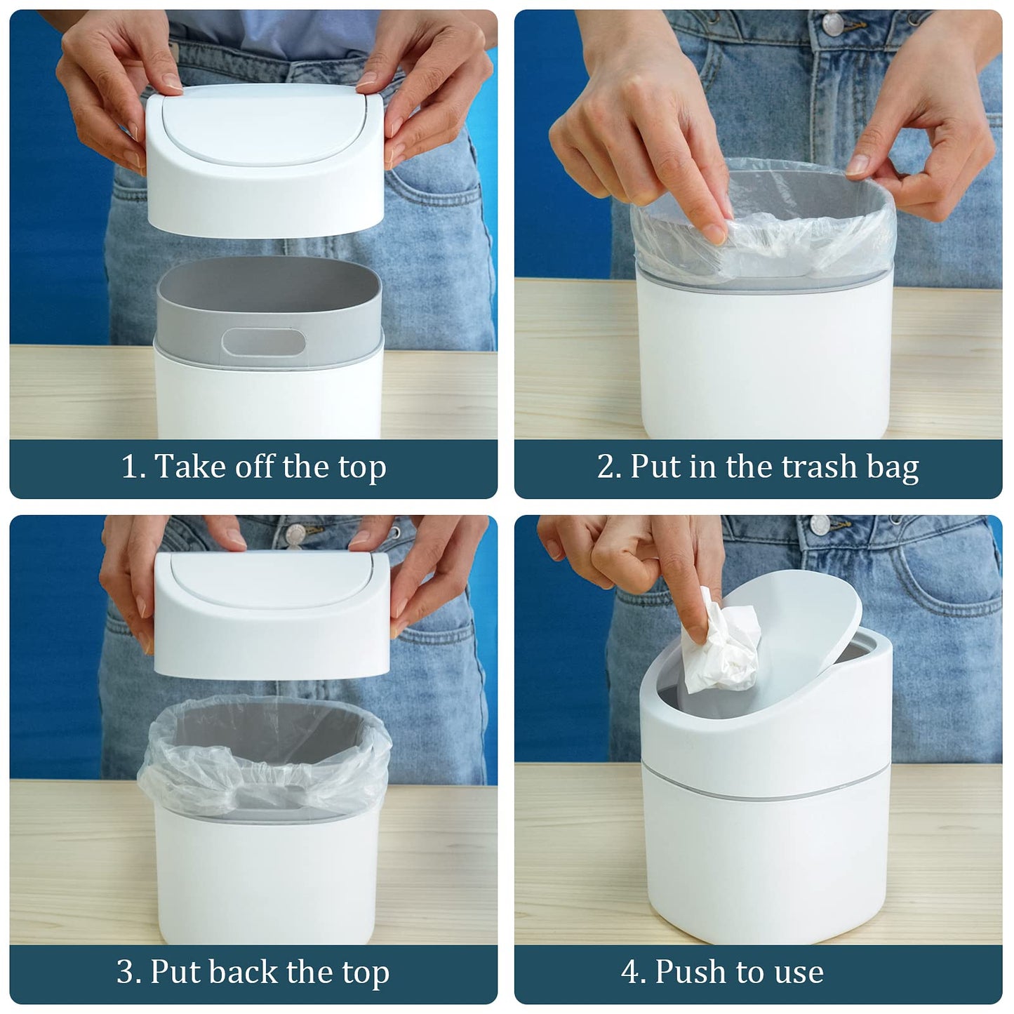 Business King Mini Desk Trash Can with Lid with Trash Bags 180 Pcs Swing-Lid Tiny Countertop Garbage Bin Small Table Top Plastic Covered Waste Basket