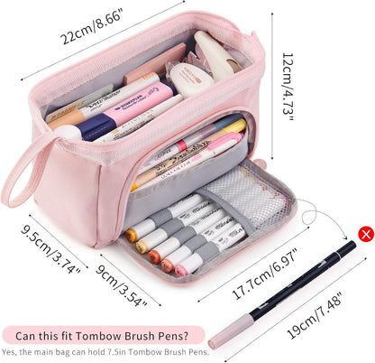 HVOMO Pencil Case Large Capacity Pencil Pouch Handheld Pen Bag Cosmetic Gift for Office School Teen Girl Boy Men Women Adult (Pink)