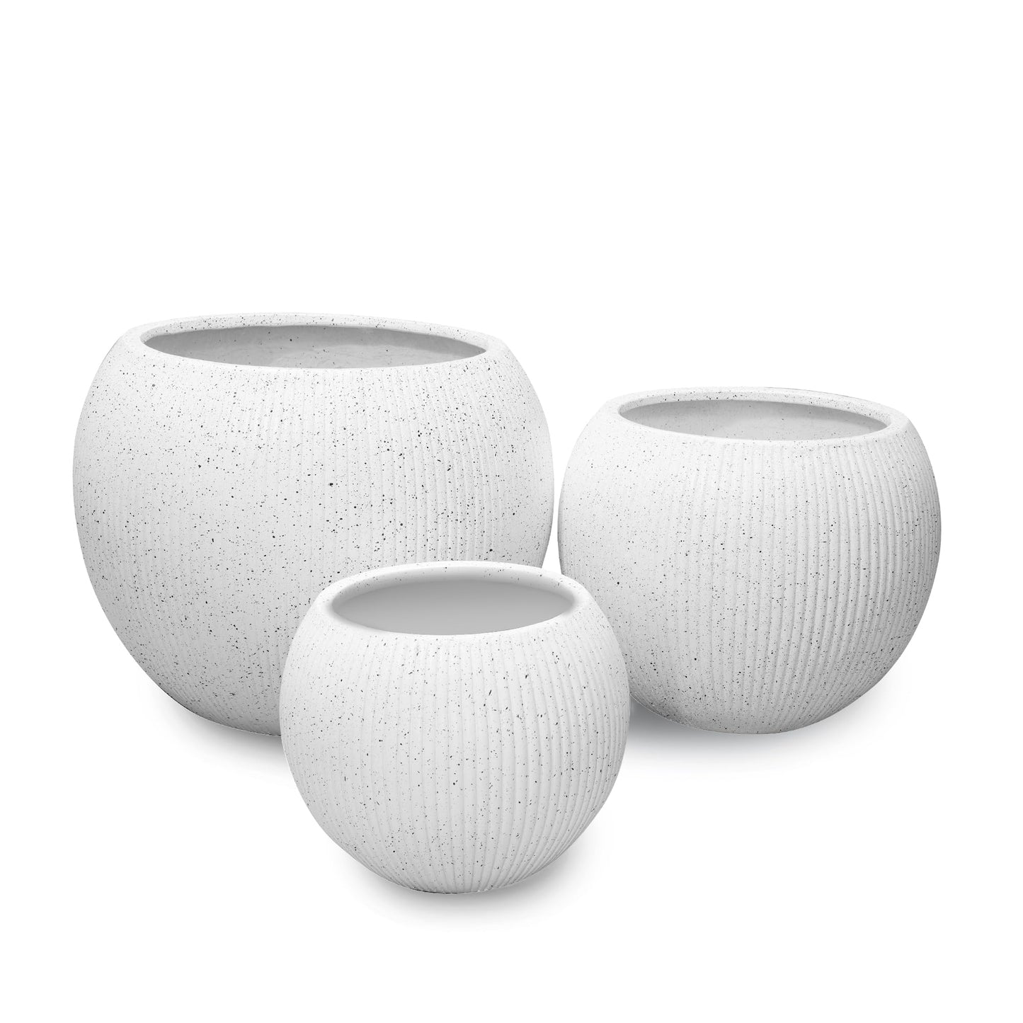DEPLA LANE Marlo Fiberstone Round Planter (8.5" Pot Opening x 12..6"D x 9.8"H) Ribbed Finishes, Lightweight, Durable, UV Resistant, Modern Minimalist Home Decor, Indoor Outdoor Pot (S, Ribbed White)