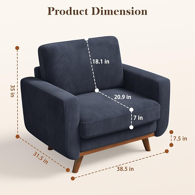 Vesgantti 38.5" Accent Chair Dark Blue, Comfy Corduroy Single Sofa Seat