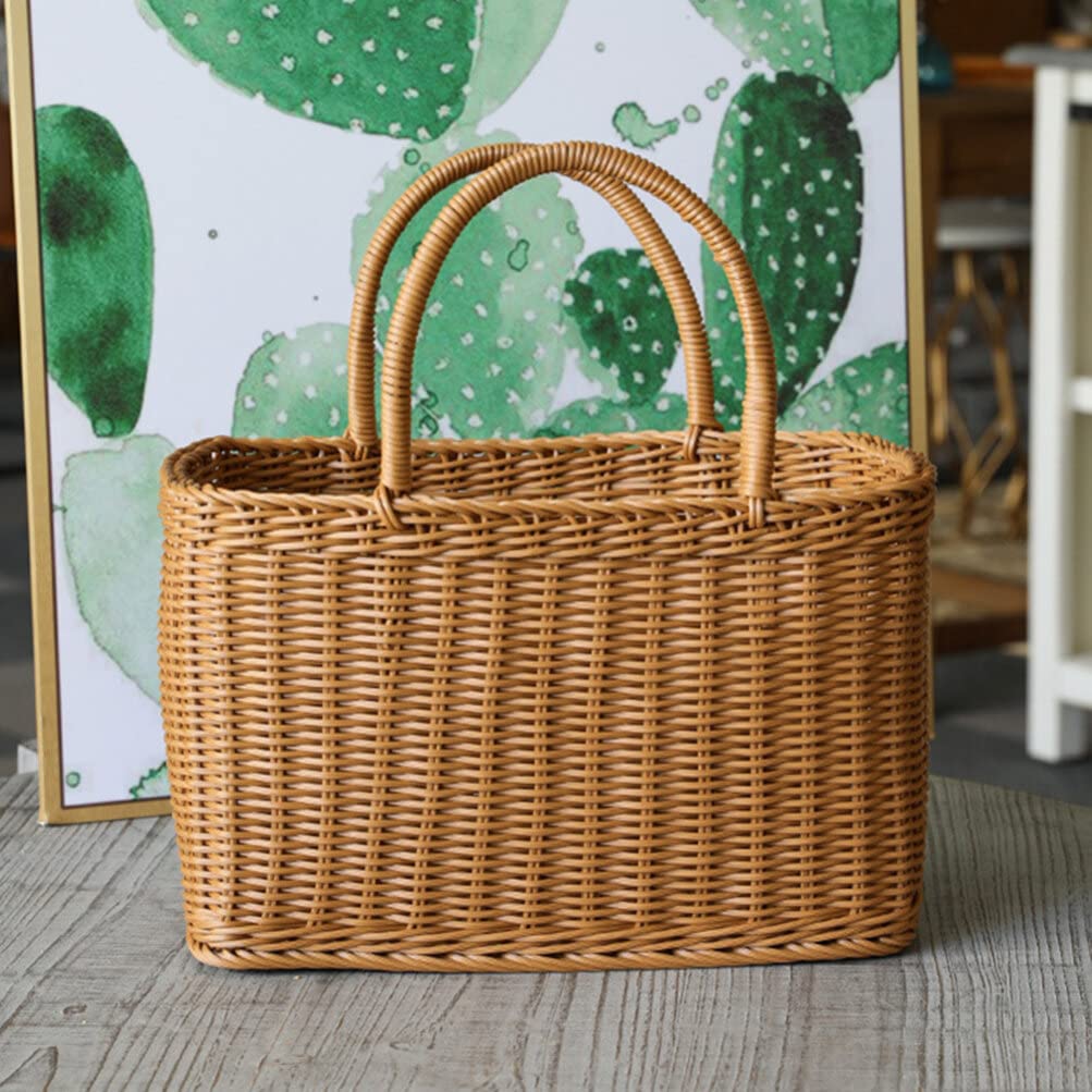 Alipis African Market Basket Oval Woven Straw Basket with Handle Ghana Plant Pot Grocery Bag Beach Tote Shopping Bag Flower Picnic for Toy Storage