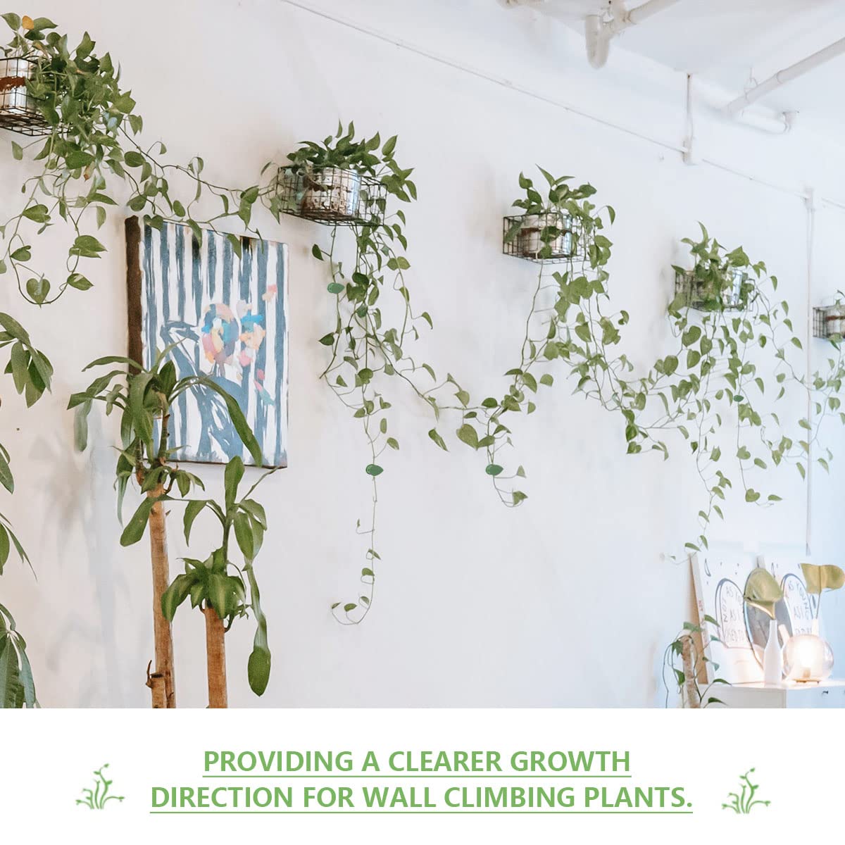 100 PCS Plant Climbing Wall Fixture Clips Self-Adhesive Hook Vines Traction Clips Plant Fixer Invisible Wall Vines Fixing Clips Garden Plants Green Leaf Simulation for Climbing Plants Clips Fixing