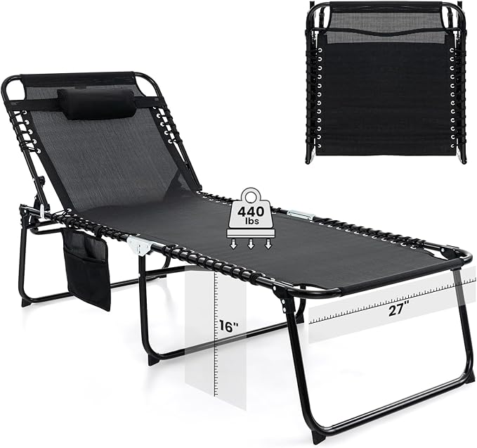 GYMAX Lounge Chair for Outside, 440lbs 27” Oversize Folding Beach Tanning