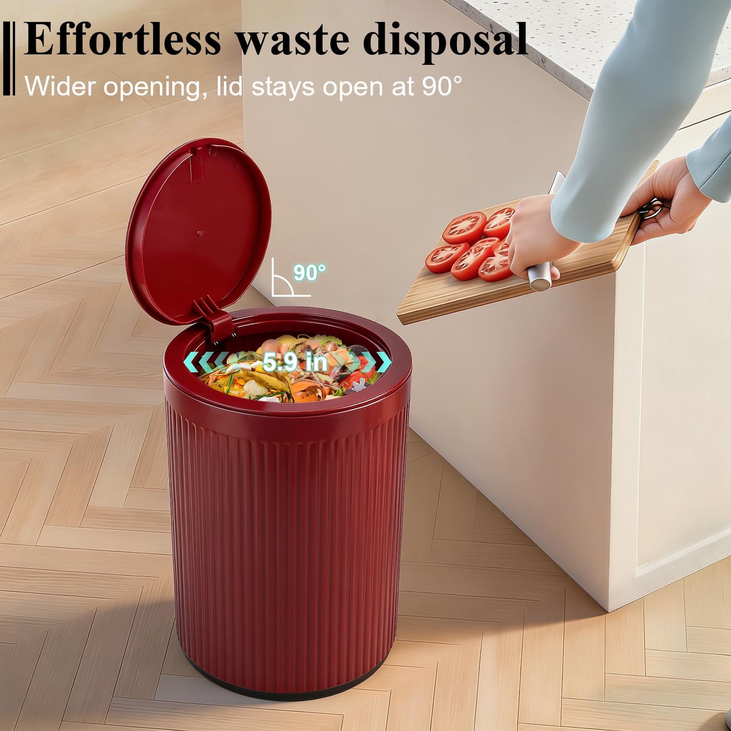 JiatuA Small Bathroom Trash Can with Lid, 2.1 Gallon Garbage Can with Pop-Up Lid Trash Bin Round Wastebasket for Kitchen Bedroom Office Living Room Toilet College Dorm, Red