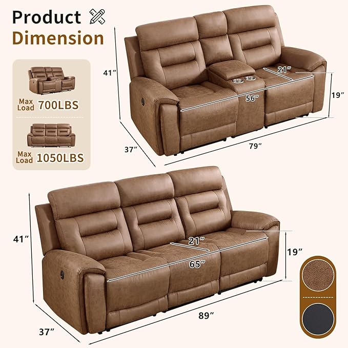 ANJ 2-Piece Faux Leather Power Recliner Sofa Set