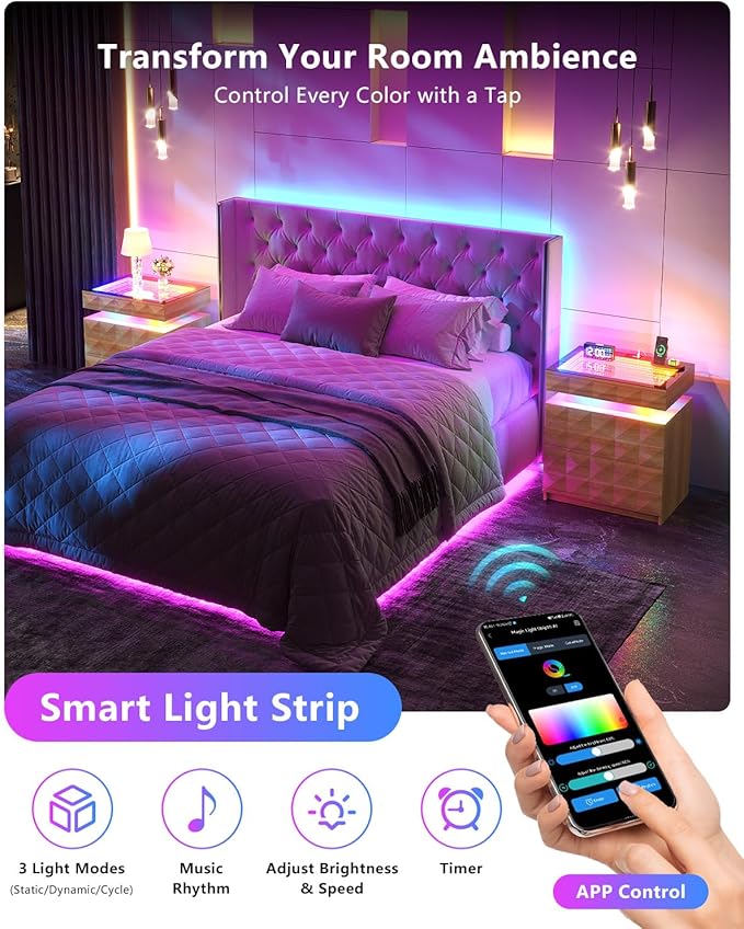 HWB Nightstand with RGB Lights, 3 Drawers Night Stand with Hidden Storage