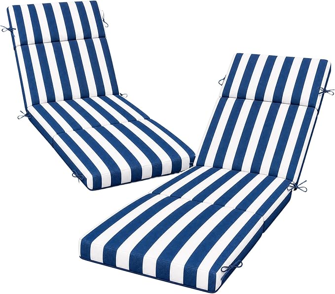 2 Pcs Outdoor Chaise Lounge Cushion 72" x 21" x 3", Folding Patio Lounge Chair