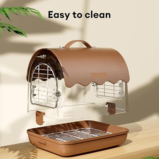 Indoor Bird Cage Bird Carrier Backpack with Perch, Transparent Travel Cage Bag with Shade Cover Visible Window for Parrots Budgie Decorative Aviary(Brown)