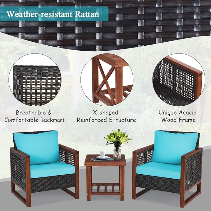 Tangkula 3 Pieces Patio Wicker Furniture Set, Rattan Outdoor Sofa Set