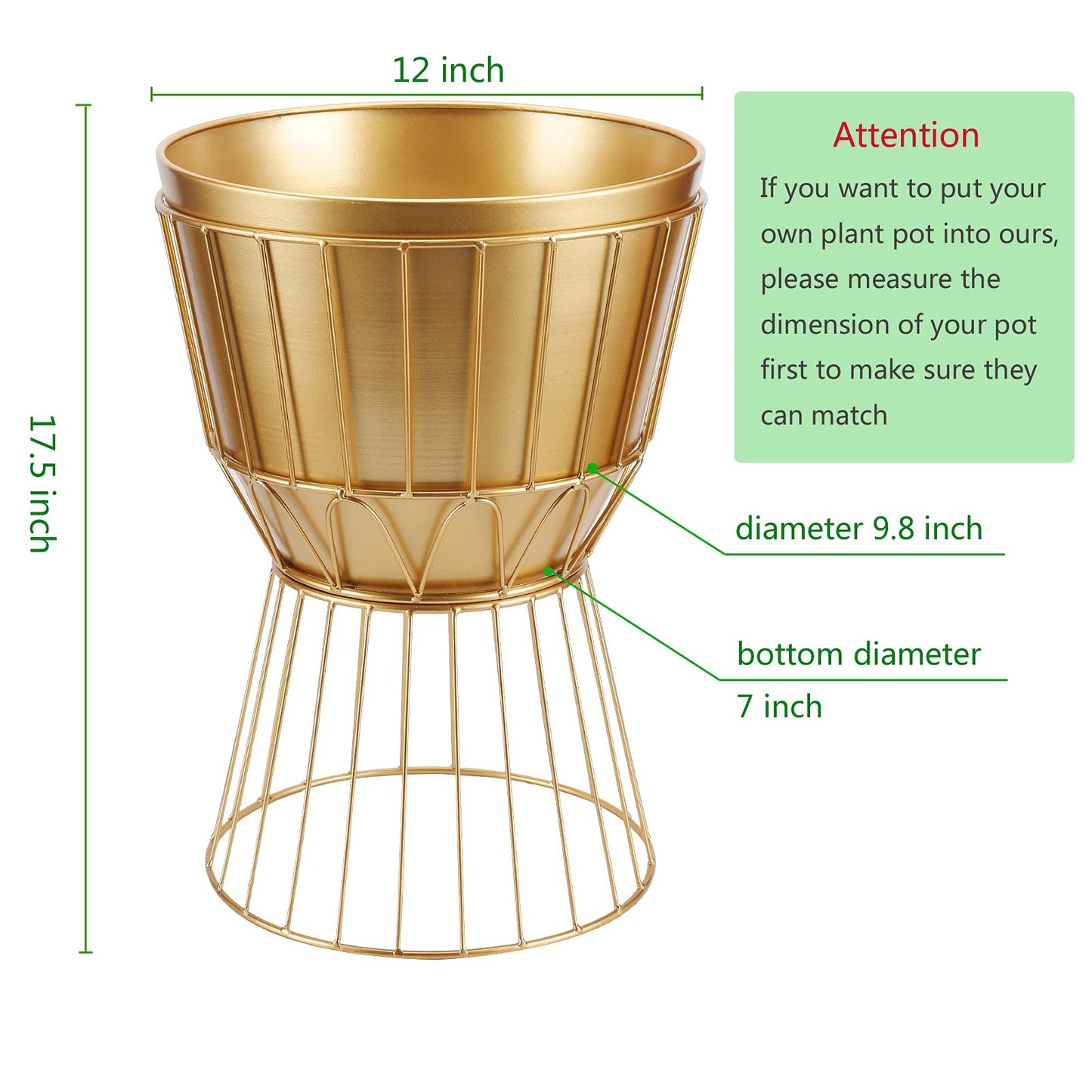 MSTFLOR Metal Planter Stand with Pot 12" - Decorative Gold Plant Stand Holder Flower Potted Rack for Corner Display, Living Room, Office, Indoor, Modern Home Decor - 17.5" Tall