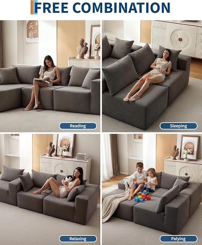GarveeTech Corduroy Modular L Shape Sofa, Cloud Feel Compressed Sectional Couch