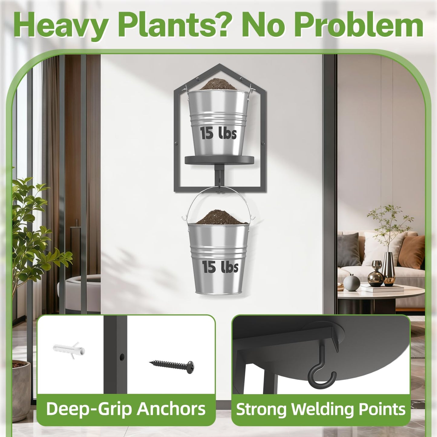 iDavosic.ly Wall Plant Picture Frame Holder Set of 2 for Indoor, Metal Stand with Hanging Hooks, Floating Flower Display Home Decor, Space Saving & Easy to Assemble (Pots/Chains/Plants Not Included)