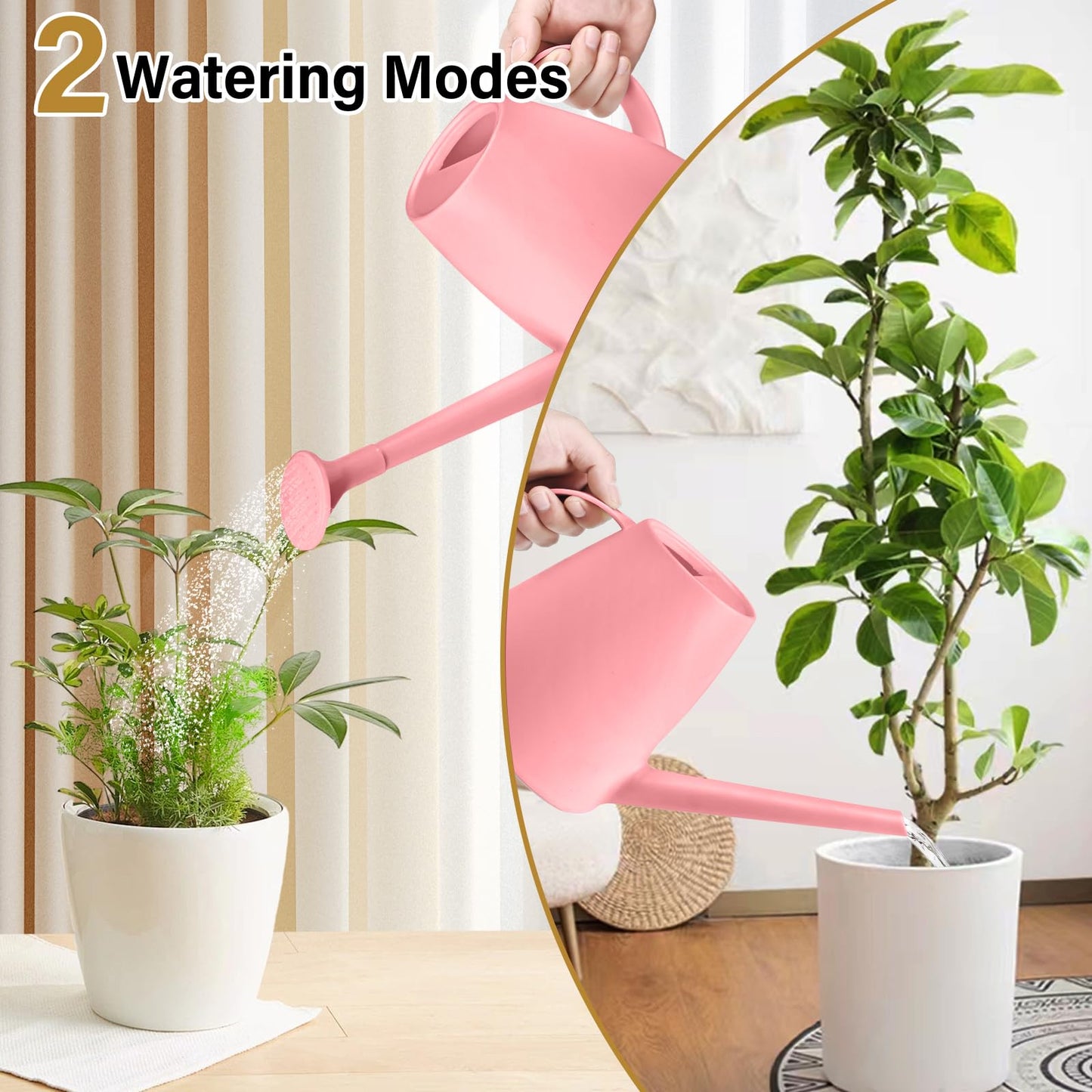 TTAOE GN Plastic Watering Can - for Indoor and Outdoor House Plant Garden - with Long Spout - 1/2 Gallon - Pink