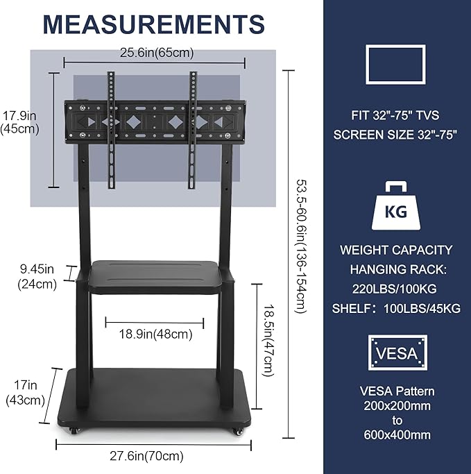 Maiproo Rolling TV Stand with Wheels
