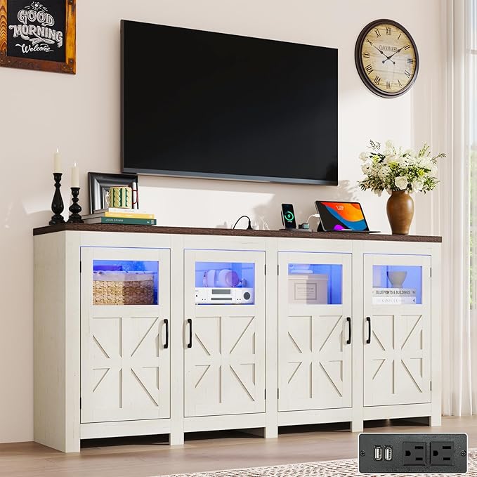 74" Large LED Farmhouse TV Stand