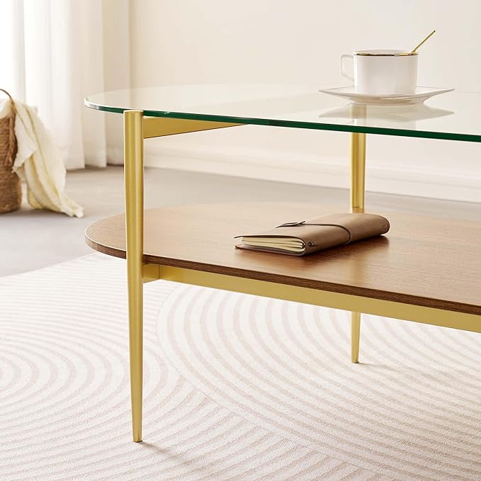 LumFurn Oval Glass Coffee Table, Mid-Century Modern Design, L41 x W21 x H17 inch