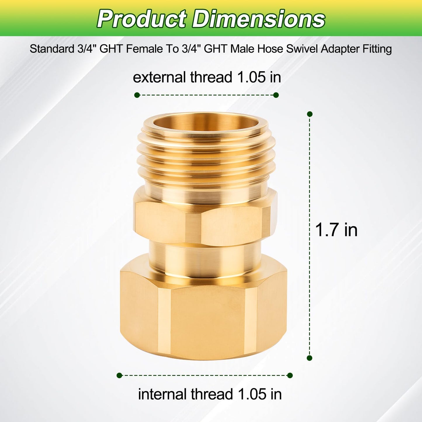 Garden Hose Swivel Connector 3/4 GHT Female to Male Hose Adapter 360 Degree Water Hose Swivel Fitting For Pressure Water Hose Quick Connect Fittings 2 Pack with PTFE Leak Proof Tape and Washer