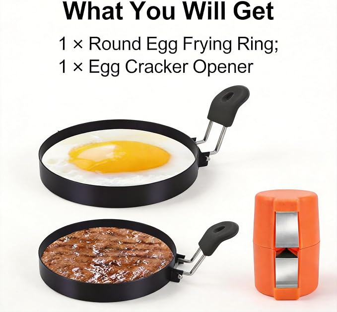 Egg Shell Opener + Large 3.5" Nonstick Egg Rings 2026 New Set, Round Mold - Griddle Cooking Shaper, Multifunctional Egg Separator for Raw & Hard Boiled Eggs, Kitchen Egg Peeler Shell Remover Gadget