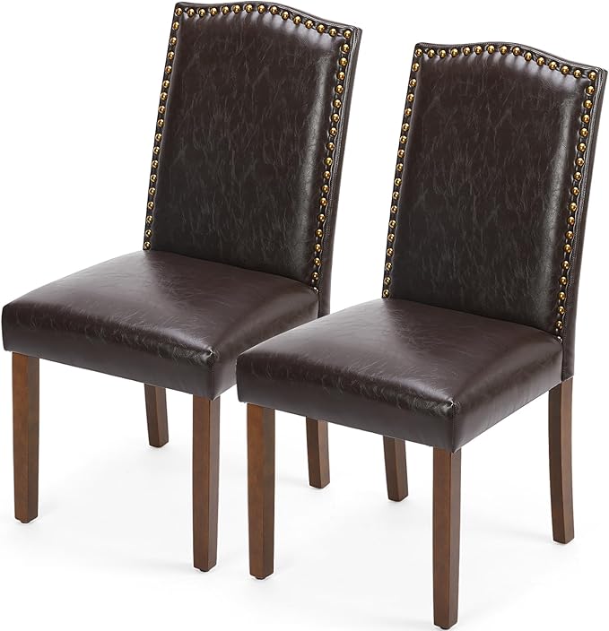 DUMOS Upholstered Dining Chairs，Set of 2 PU Leather Dining Room Kitchen Chair