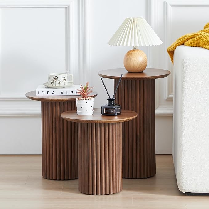 Bifins Round Nesting Coffee Table Set of 3, Mid Century Modern Fluted Coffee