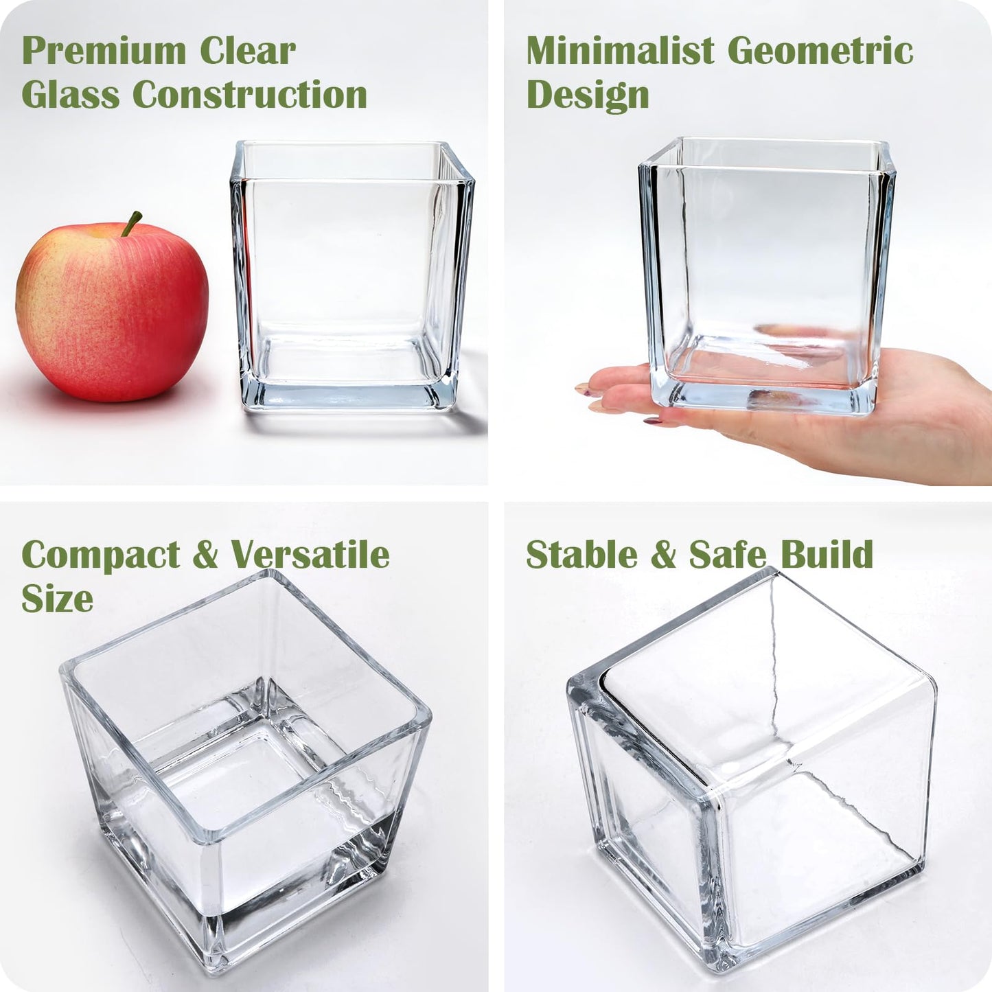 6 Pack Square Glass Vase 4" x 4" x 4", Clear Cube Vases for Centerpieces, Thickened Glass Flower Vases, Plant Terrarium, Floating Candle Holder for Wedding Party, Office/Home Decor, Events