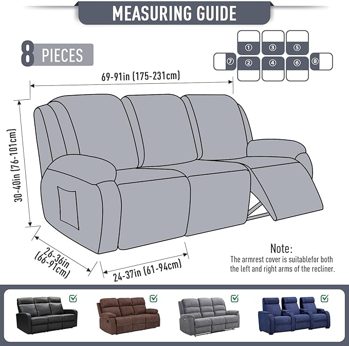 TAOCOCO Recliner Sofa Covers 8-Pieces Stretch Large Couch Covers