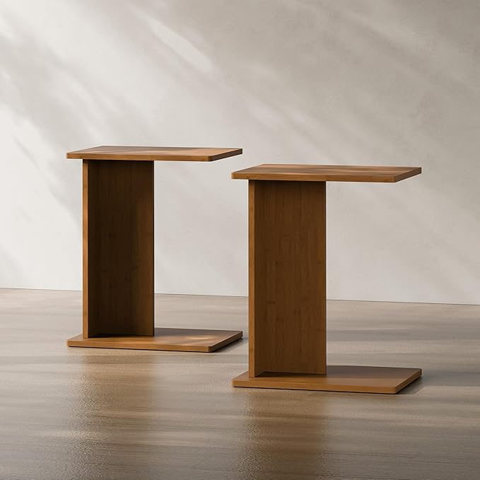 RECCI Solid Bamboo C-Shaped End Table Set of 2