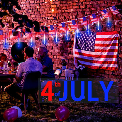 Kwaiffeo 4th of July Decorations Outdoor Red White and Blue Meteor Shower Lights for Patriotic Independence National Memorial Day Decorations, 24 Tubes(Equivalent to 3 Sets of 8-Tubes)