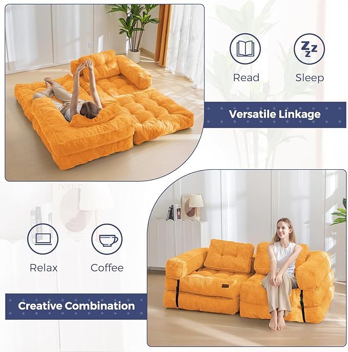 MAXYOYO Folding Sofa Bed, L-Shaped Convertible Sofa Bed Foldable Sleeper
