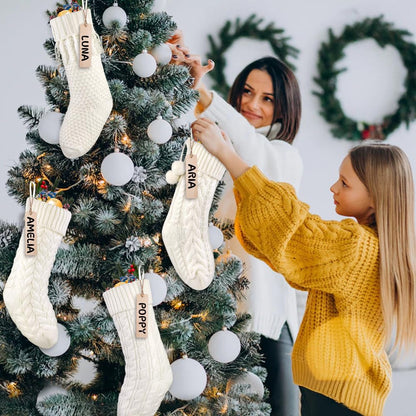 Teeanzo 4Pack 18 Inches Christmas Knitted Hanging Stockings,Xmas White Large Farmhouse Rustic Neutral Cable Knit Personal Stockings Decorations for Christmas Tree Fireplace Family Holiday Party Decor