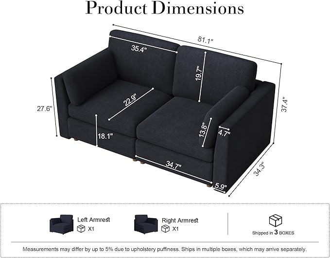 Oversized 2 Seater Modular Sectional Sofa, Solid Wood Frame Sofa, Removable