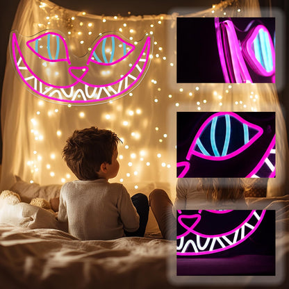 Cheshire Cat Neon Sign, Alice in Wonderland Decor LED Light for Wall, Dimmable Cat Neon Light for Bedroom Man Cave Party Bar, Wonderland Gifts for Kids Birthday Christmas