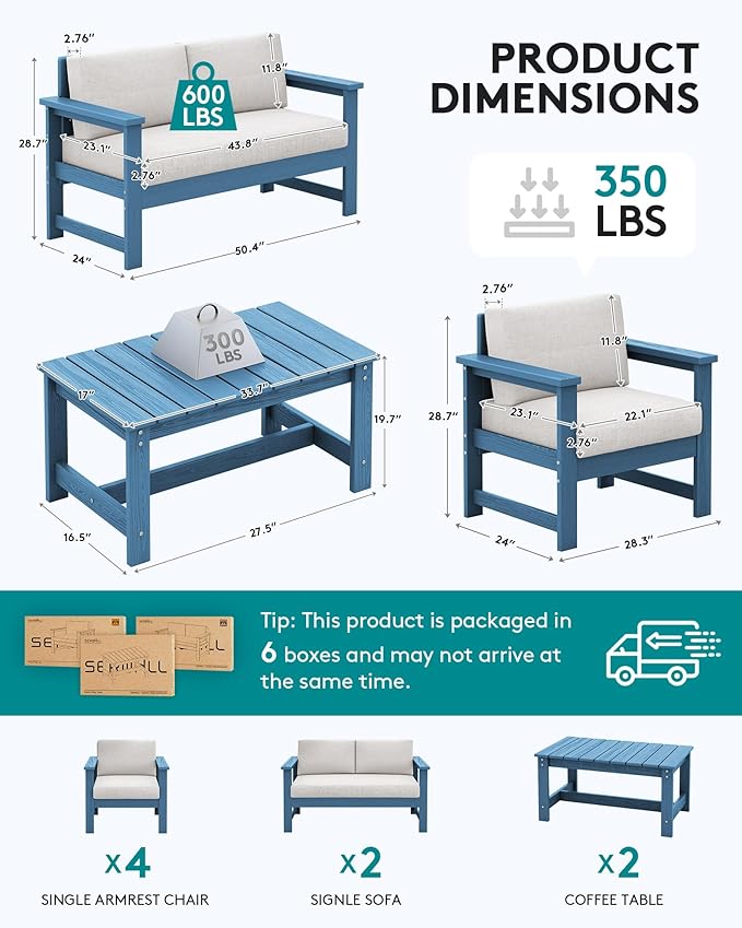 SERWALL 8 Pieces HDPE Outdoor Conversation Sofa Set