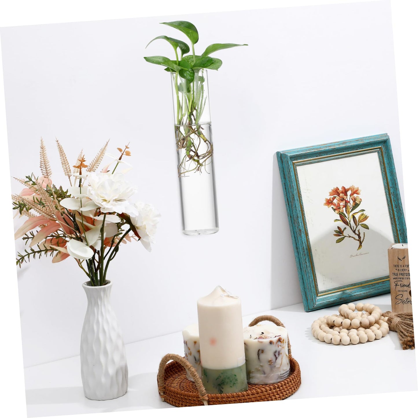 iplusmile 2pcs Hanging Wall Planters Glass Vases for Indoor Plants Cylindrical Propagation Stations Clear Terrarium Holders Home Office Decor