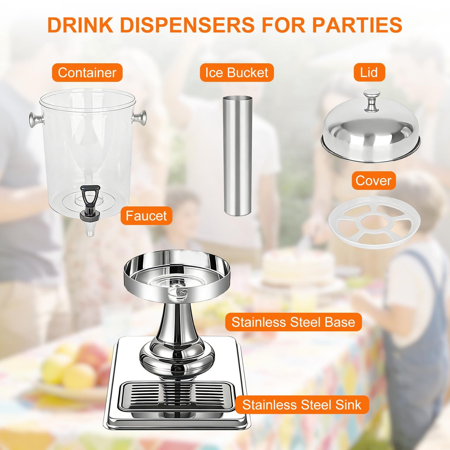 Mofund 2.2 Gallon Iced Beverage Drink Dispenser, Stainless Steel Water Jar with Stand, Iced Beverage Drink Dispenser for Parties, Commercial Hot Cold Juice, Hot & Cold Drinks