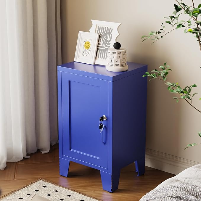 ALBAD Metal Nightstand with Lockable Cabinet, Compact Mini Locker Bedside Table