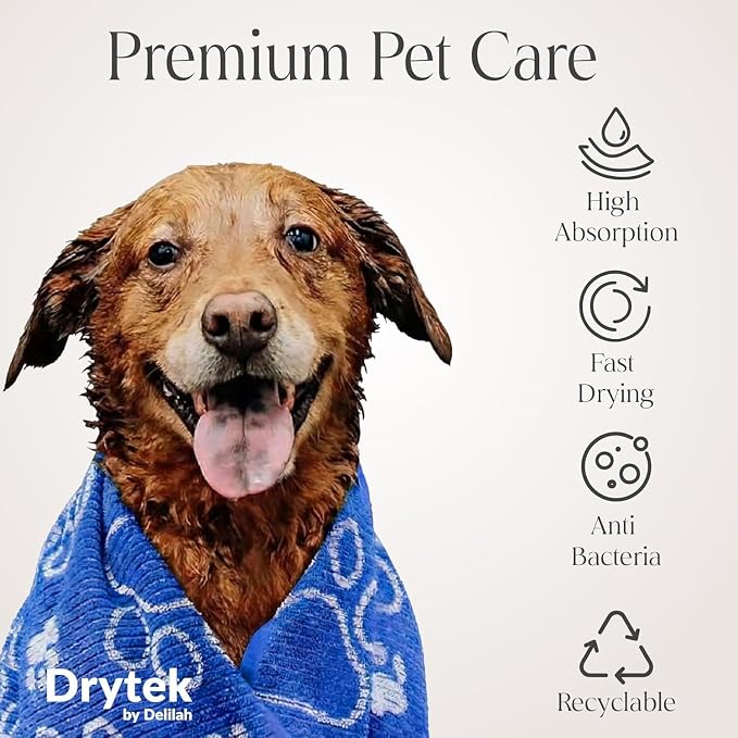 Delilah Home Drytek Dog Towel - Quick-Dry Pet Towel for Large Dogs, Ultra Absorbent & Odor-Resistant - Lightweight Sand-Resistant for Outdoor Bath, Grooming Supplies, Beach & Travel - 30x54 in - Navy