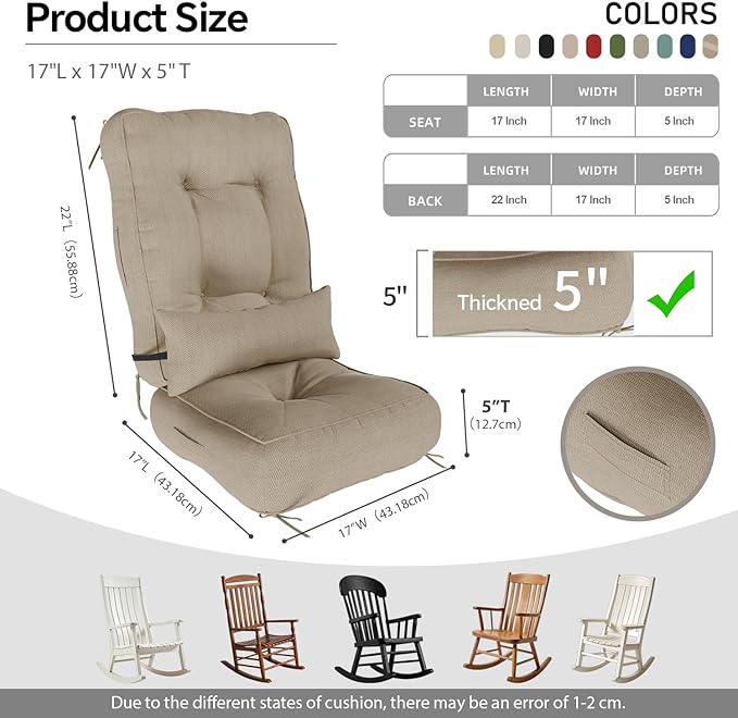 Rocking Chair Cushions with Pillow, Waterproof and Fade-Resistant Thicken