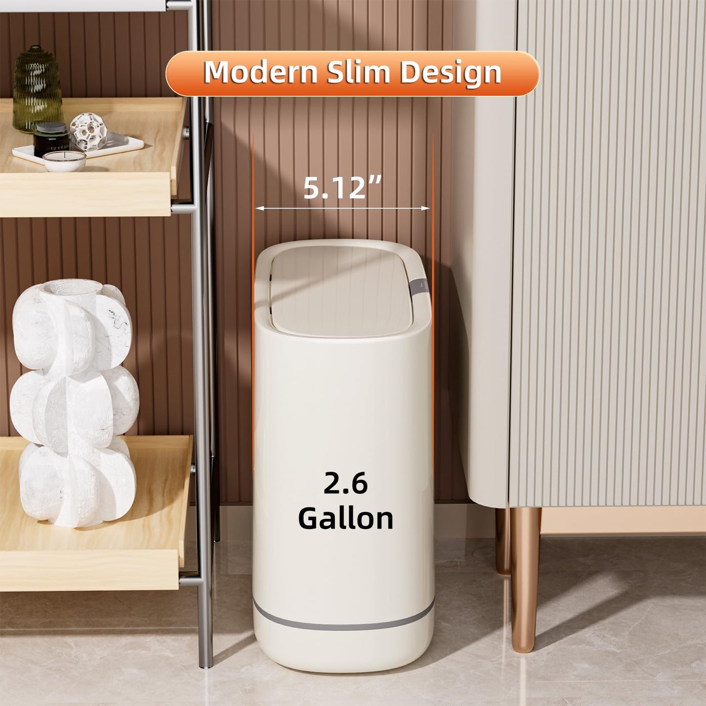 LavStow Bathroom Trash Can with Lid, 2.6 Gallon Slim Garbage Can with Inner Bucket, Press Top Bin, Plastic Narrow Wastebasket for Kitchen, Home, Office, Bedroom, Living Room