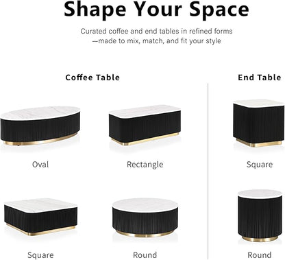 Furniture of America Beryl Modern Round White Genuine Marble Top Coffee Table with Fluted Pedestal Base and Gold Stainless Steel Accent, Low Profile Table for Living Room, Home Office, Black
