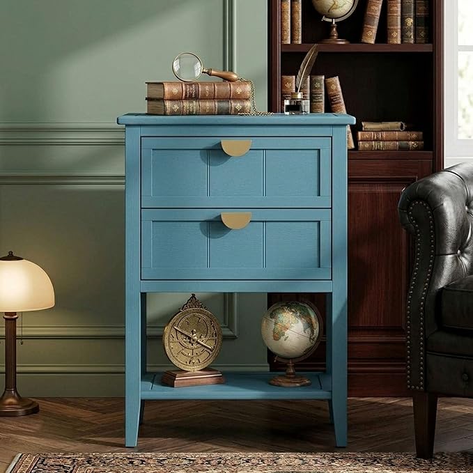 22" Blue Accent Side Cabinet, Modern Wood Sideboard