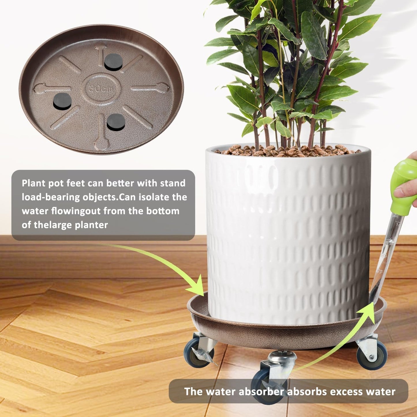 YUFDA 2 Pack 12.2 Inch Metal Plant Caddy With Lockable Wheels,Plant Stand Dolly for Heavy Planter,Wheeled Planter Saucer Tray,Rolling plant stand,Heavy-Duty Plant Caddy for Indoor and Outdoor(Copper)