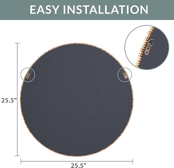 Barnyard Designs Round Rattan Wall Mirror, Natural Tan Woven Rattan Frame