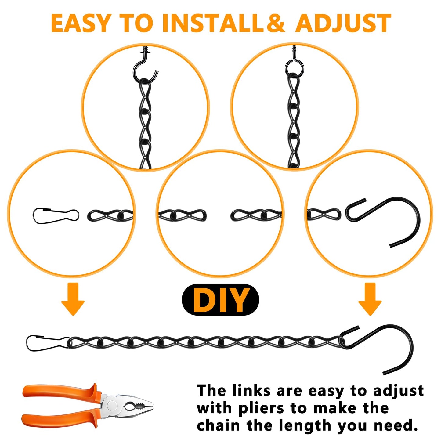 Tsocent Metal Hanging Chain, 236 Inch Black Chains for Plants, 12×S Hooks, 12×Buckles, 12×Rings, 24×Screw Hooks for Bird Feeder, Planter, Wind Chimes (Black)