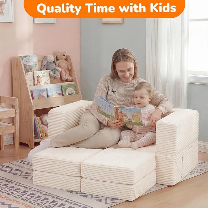 MeMoreCool Modular Kids Couch, Corduroy Play Toddler Couch