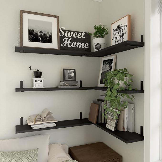 WOPITUES Wood Floating Shelves Set of 6, 24 inch Long Floating Shelves